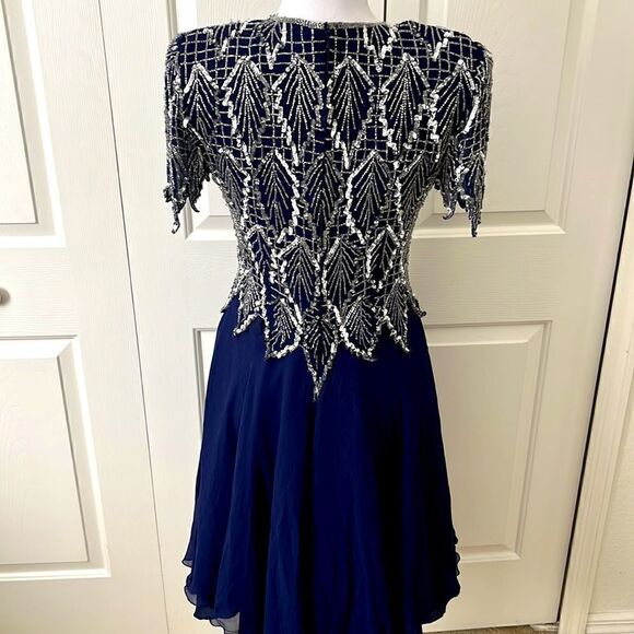 Laurence Kazar Exceptional Vintage Silk Hand Beaded Dress Bridal Formal - Picture 2 of 15